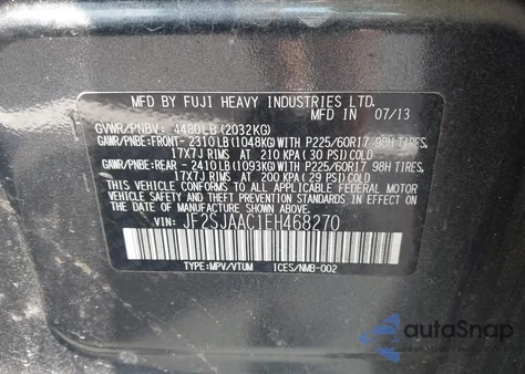 2014 Subaru Forester 2.5I from USA, damaged, VIN JF2SJAAC1EH468270